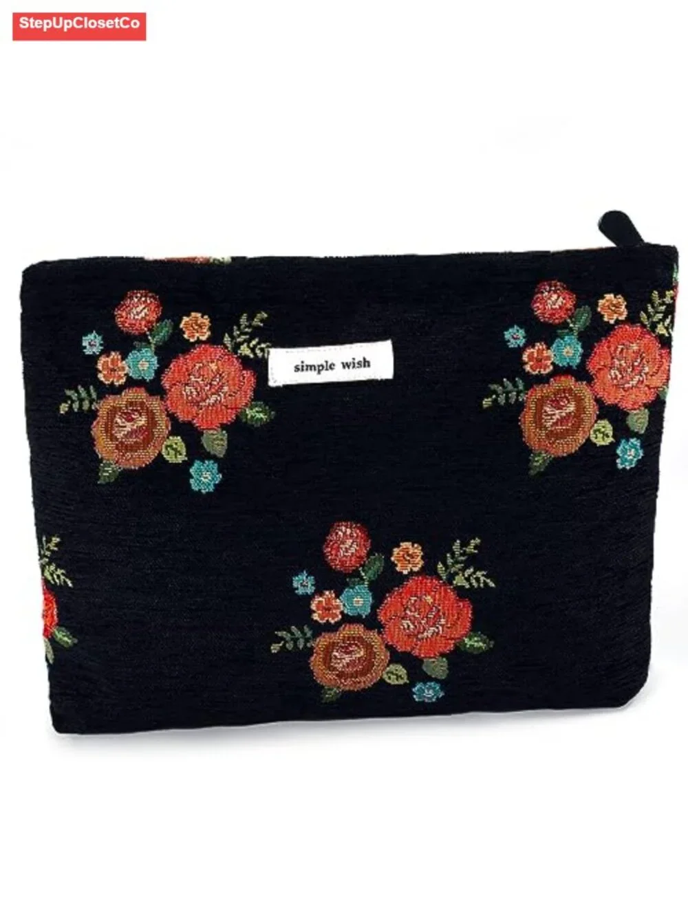 Large Embroidered Floral Makeup Bag Travel Toiletry Pouch Cosmetic Organizer